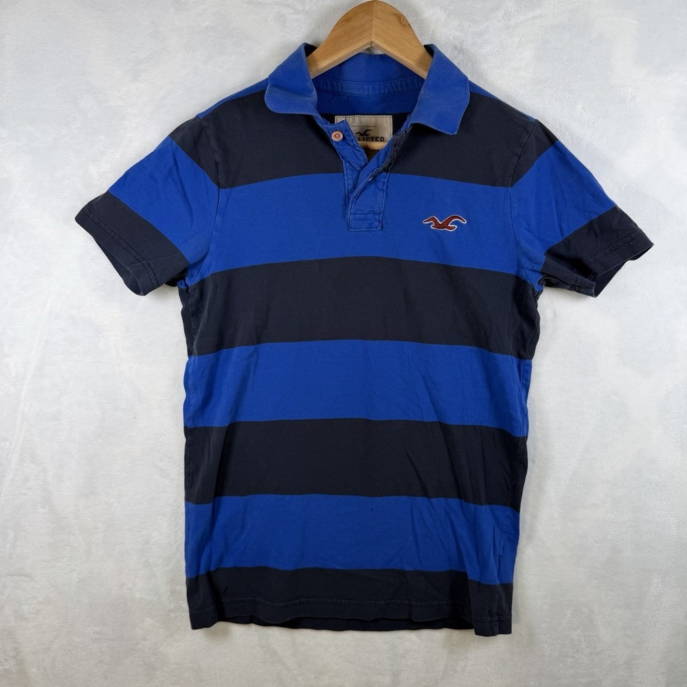 Hollister Striped Rugby Polo Shirt Size M Surfer Henley Preppy Casual Y2K 90's